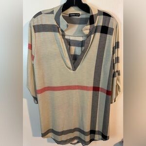 Brand New HEIMISH USA Plaid Blouse size M - Beige and Red